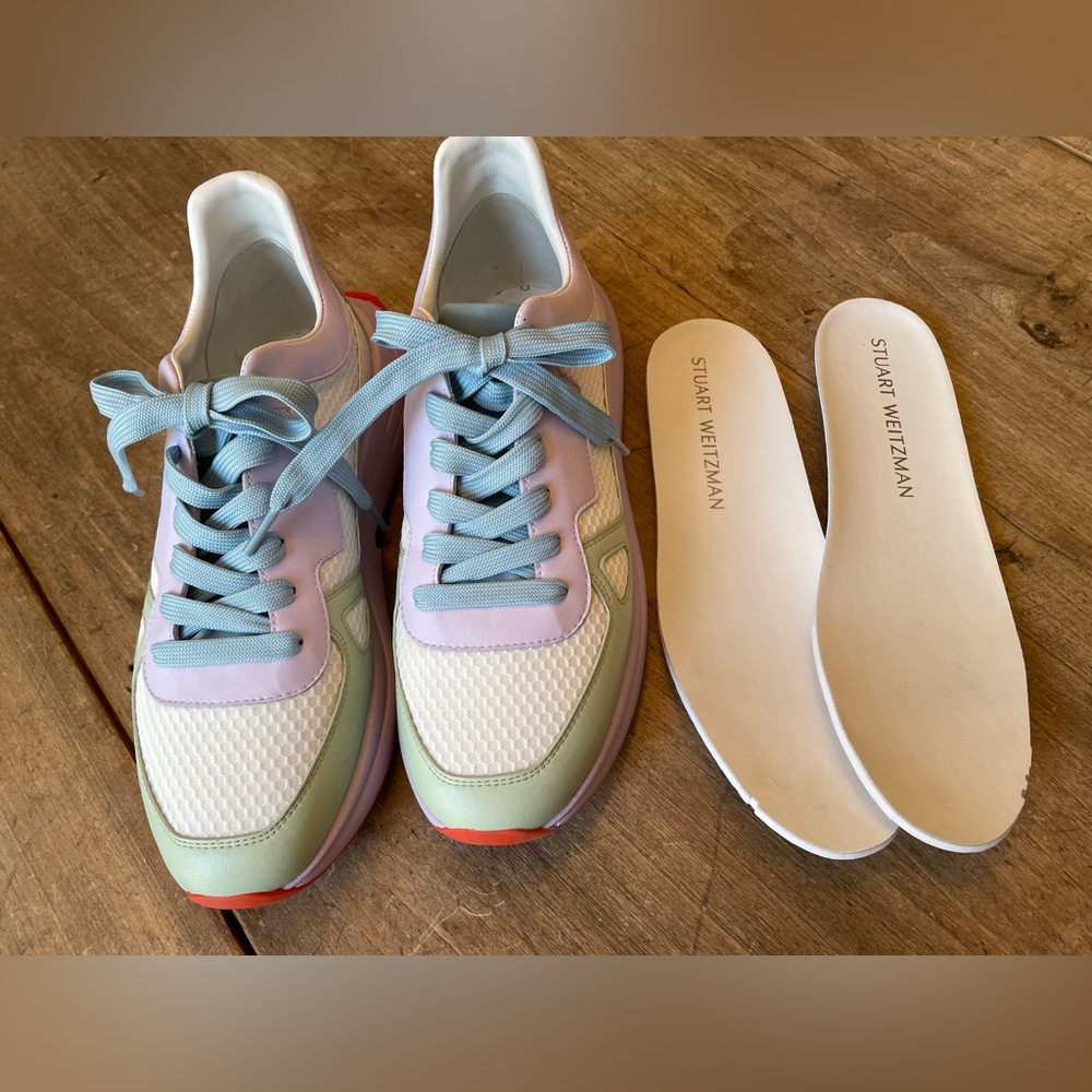 Ladies Stuart Weitzman Willow Runner Mesh & Leather Chunky Sneakers  Sz 9.5 M